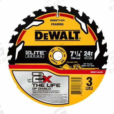 DEWALT Circular Saw Blade: 7 1/4 in Blade Dia., 24 Teeth, 0.07 in Cut Wd, 5/8 in Arbor Size - Wood-Cutting Blades