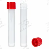 GLOBE SCIENTIFIC Test Tube: Test Tube, Polypropylene, 10 mL Capacity - mL, Round, Colorless, Sterile (MPN 6102S-R). Key specifications — Brand: GLOBE SCIENTIFIC; Graduated: No; Closure Color: Red; Includes: Separate Red Screw Cap; Includes Closure: Yes; Body Color: Colorless; Bottom Shape: Round; Body Material: Polypropylene.