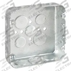 RACO Electrical Box: Steel, Steel - 4-11/16" x 4-11/16" Square Box Material & Nominal Size, Square (MPN 247). Key specifications — Brand: RACO; Bracket Style: Without Bracket; Clamp Style: Without Clamps.