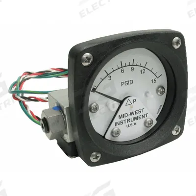 MIDWEST INSTRUMENT Differential Pressure Gauge & Switch: Back, 1/4 in NPT Female, 120 - Medium & High Operating Pressure Differential Gauges with Switch