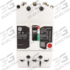 GE Molded Case Circuit Breaker: 15 A Amps, 25kA at 277/480V AC, Fixed, Lug, ABC, Std (MPN TEYD3015B). Key specifications — Series: TEY; Max. AIR Rating: 25kA at 277/480V AC; Instantaneous Trip: Fixed; Terminal Connection: Lug; Phase Connection: ABC.