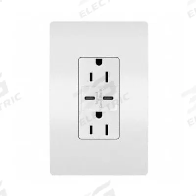 LEGRAND Receptacle: Duplex, 5-15R, 2 USB Ports, USB Type C, White, 125V AC - Weather-Resistant Receptacles with USB Chargers