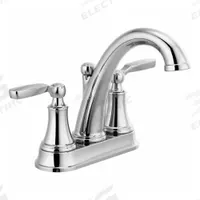 DELTA Two Handle Centerset Bathroom Faucet: WOODHURST, Metal, Chrome Finish, 1.2 gpm Flow Rate, Arc (MPN 2532LF-MPU). Key specifications — Includes: Drain Plated Flange and Stopper; Brand: DELTA; Series: WOODHURST.