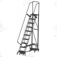 BALLYMORE Rolling Ladder: 5.8 ft Platform Ht, Unassembled, Steel, Wt-Actuated Step Lock, Antislip (MPN NAV-7RS). Key specifications — Folding: Not Foldable; Color: Gray; Brand: BALLYMORE; Handrail Configuration: Double Handrails.