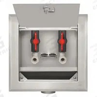 GUY GRAY Outlet Box: 1/2 in FPT, 1/4 in Turn, Center, 8.63 in Box Wd, 11.25 in Box Ht (MPN 82646). Key specifications — Valve Connection: 1/4 in Turn; Inlet Connection: 1/2 in FPT; Drain Location: Center; Brand: GUY GRAY.