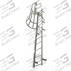 COTTERMAN Fixed Ladder with Safety Cage: 15 ft Overall Ht, 26 in Overall Wd, Steel, 16 Rungs (MPN M16SC L9 C1). Key specifications — Brand: COTTERMAN; Assembly: Assembled; Number of Sections: 3.
