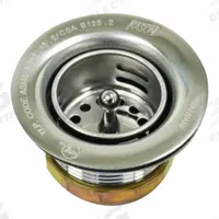 ADVANCE TABCO Drain Assembly: Brass, Chrome, 2 in Overall Ht, 2 3/4 in Overall Dia, Threaded (MPN K-63). Key specifications — Product Type: Drain Assembly; Brand: ADVANCE TABCO; Finish: Chrome; Material: Brass; Includes Overflow: No; Includes: Strainer.