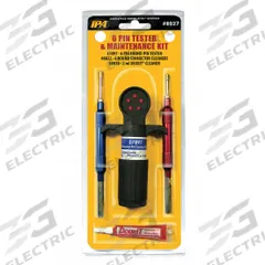 INNOVATIVE PRODUCTS OF AMERICA Towing Maintenance Kit: 6-Way Round Pin Maint Kit, 12V DC, 4 Pieces (MPN 8027). Key specifications — Compatible Voltage Systems: 12V DC; Brand: INNOVATIVE PRODUCTS OF AMERICA; Probe Material: Anodized Aluminum; Features: Removes Corrosion from Truck and Trailer Connectors; Includes: 8021 and 8022 6-Way Round Pin Connector Cleaners; Tool Type: 6-Way Round Pin Maintenance Kit.
