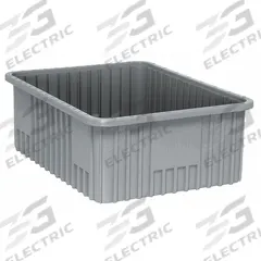 QUANTUM STORAGE SYSTEMS Divider Box: 1.39 cu ft, 22 1/2 in x 17 1/2 in x 8 in, Gray, Plastic (MPN DG93080GY). Key specifications — attr1188527: Not Electrostatic Discharge Conductive; attr1188523: QUANTUM STORAGE SYSTEMS; attr1188508: Plastic; attr1188525: Lid Not Included; attr1188526: Not Nesting Capable; attr1188524: Dividers Not Included.