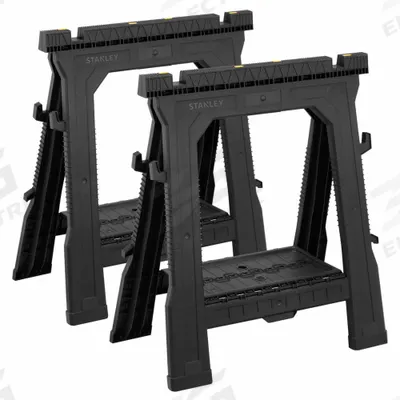 STANLEY Folding Sawhorse: Fixed Ht, Plastic, 27 3/20 in Overall Wd - Plastic Top Sawhorses