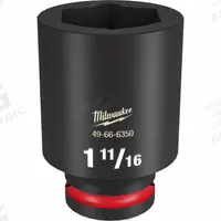 MILWAUKEE Deep Impact Socket: 3/4 in Drive Size, SAE, 1 11/16 in Socket Size, 6-Point, Deep (MPN 49-66-6350). Key specifications — attr1215501: MILWAUKEE; attr1215515: Black Phosphate; attr1215518: 1-11/16 in.