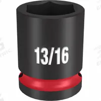MILWAUKEE Standard Impact Socket: 1/2 in Drive Size, SAE, 13/16 in Socket Size, 6-Point, Std (MPN 49-66-6207). Key specifications — attr1215501: MILWAUKEE; attr1215515: Black Phosphate; attr1215518: 13/16 in.