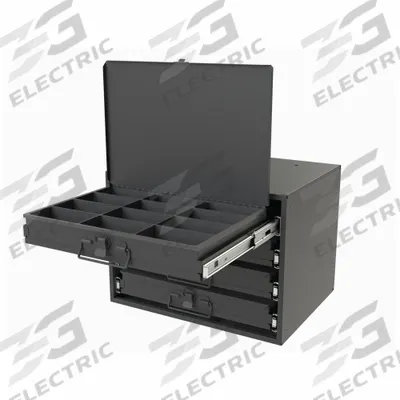 DURHAM MFG Sliding Drawer Cabinet: 15 5/8 in x 11 7/8 in x 11 7/8 in, 4 Drawers, Gray - Small Compartmented-Box Cabinets