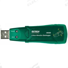 EXTECH Data Logger: VB300, Acceleration, 0 Probes Included, USB, Magnetized Bolt-on Mounting Base. Key specifications — Interface: USB; Parameters Measured: Acceleration; Brand: EXTECH; Features: Records X, Y or Z Axis; Includes: Magnetized Bolt-on Mounting Base; Software Options: Software Included; Data Logger Type: Acceleration.