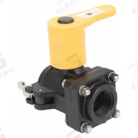 BANJO Manual Two-Way Ball Valve: 1 1/2 in, Polypropylene, Straight, MNPT x FNPT, Two-Piece (MPN DM150A). Key specifications — Brand: BANJO; Handle: Locking Lever.
