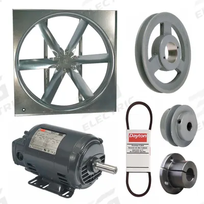 Dayton Supply Fan w/Drive Package: Belt Drive, 30 in Blade, Open Dripproof, 11,061 cfm - Belt-Drive Panel Supply Fans with Drive Package