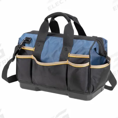 CLC Tool Bag: 16 in W x 8 in D x 12 in H, Black, Ballistic Polyester, 23 Pockets - Polyester Wide-Mouth Tool Bags