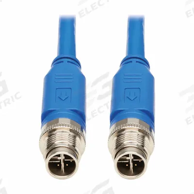 EATON TRIPP LITE Ethernet Cable: 16.4 ft Lg, X Coding, M12 Male Straight x M12 Male Straight - M12 Connector to M12 Connector Power over Ethernet (PoE) Cordsets