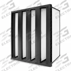 GRAINGER VBank Air Filter: 24 in x 12 in x 17 in, Synthetic, Single Header, 4 Vs, MERV 15 (MPN V4UAS11C23CD220). Key specifications — attr1286015: GRAINGER; attr1286018: Plastic; attr1286019: Synthetic; attr1285991: 4 Sides and Downstream Face; attr1286016: Bacteria.