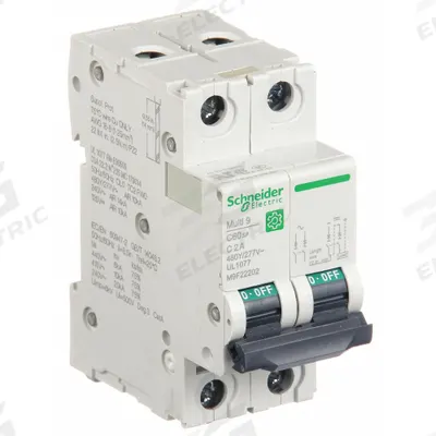 SCHNEIDER Supplementary Protector: 2 A Amps, 14kA at 240V AC, Screw Clamp, C60SP - C-Curve, 2-Pole UL1077 DIN Rail-Mount Supplementary Protectors
