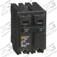 SQUARE D Miniature Circuit Breaker: 60 A, 120/240V AC, Single Phase, 10kA at 120/240V AC, 2 Poles (MPN HOM260). Key specifications — Phase: Single; Amps: 60 A; AC Voltage Rating: 120/240V AC; Max. AIR Rating: 10kA at 120/240V AC; For Use With: Homeline Load Center; Brand: SQUARE D.