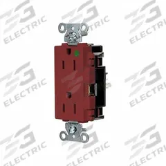 HUBBELL Receptacle: Hospital Grade, Decorator Duplex, 5-15R, Red, 125V AC, 15 A, 2 Pole / 3 Wire (MPN HBL2172STR)