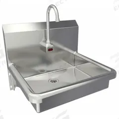 SANI-LAV Hands-Free Sink: 1 Stations, 5 in Bowl Dp, 19 in Bowl Lg, 15 1/2 in Bowl Wd, 1 Faucet Holes (MPN 5A4A). Key specifications — Includes Side Splash: Side Splash Not Included; Series: Stainless Steel Hand Wash Sink; Brand: SANI-LAV; Power Source: AC Powered.