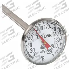 TAYLOR Dial Pocket Thermometer: 0°F to 220°F, +/- 2°F, 5 in Stem Lg, Fahrenheit (MPN 3621). Key specifications — attr1280785: Fahrenheit; attr1275298: +/- 2°F; attr1275296: TAYLOR.