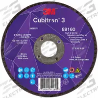 3M CUBITRON 3 Cut-Off and Grinding Wheel: Type 27, 5" x 1/8" x 7/8", Ceramic, 36 Grit (MPN 89160). Key specifications — Brand: 3M CUBITRON 3.