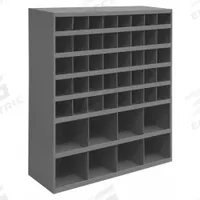 DURHAM MFG Pigeonhole Bin Unit: 34 in x 12 in x 42 in, 48 Compartments, 12 in, Gray, Steel (MPN 399-95). Key specifications — attr7229: Steel; attr38869: DURHAM MFG; attr38873: Gray.