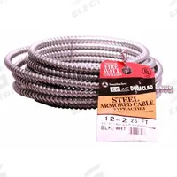 SOUTHWIRE Metal Clad Cable: 12 AWG, 2 Conductors, Copper, 25 ft, Galvanized Steel, Std, THHN (MPN 55274921). Key specifications — Brand: SOUTHWIRE.