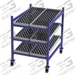 UNEX FLOW CELL Gravity Flow Rack: 36 in x 48 in x 54 in, Tilt, 3 Shelves, Rubber (MPN FCM99SW36483). Key specifications — Brand: UNEX FLOW CELL; Decking Material: Rubber.