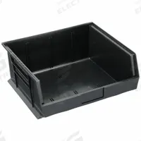 QUANTUM STORAGE SYSTEMS Hang and Stack Bin: 16 1/2 in x 14 3/4 in x 7 in, Black, 75 lb Load Capacity (MPN QUS250BR). Key specifications — Electrostatic Discharge: Not Electrostatic Discharge Conductive; Brand: QUANTUM STORAGE SYSTEMS; % Recycled Content: 100%.