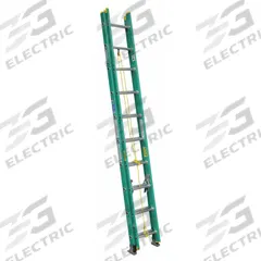 WERNER Extension Ladder: 20 ft Ladder Size, Fiberglass, 225 lb Load Capacity, 33 lb Wt, 2 Sections (MPN D5920-2). Key specifications — Color: Green; Brand: WERNER; Included Features: Mar-Resistant End Caps; Removable Fly: Removable.