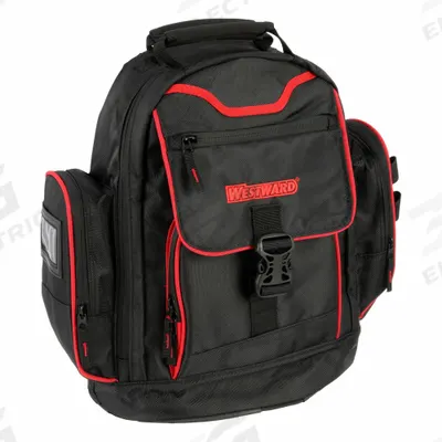 WESTWARD Tool Backpack: 19 1/2 in W 7 in D 18 in H, Polyester, Black, 15 Inside Pockets - Polyester Tool Backpacks