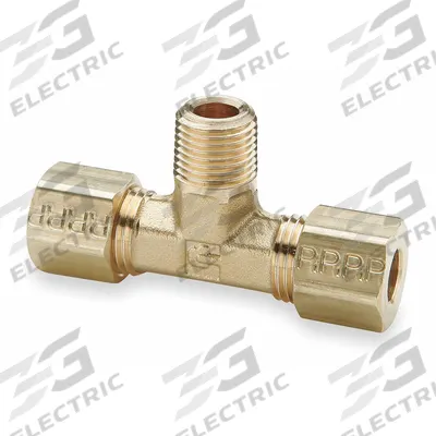 PARKER Compression Tee Fitting: 1/8 in OD x 1/8 in OD x 1/8 in Pipe Fitting Size, Brass - Standard Sleeve Brass Compression Fittings