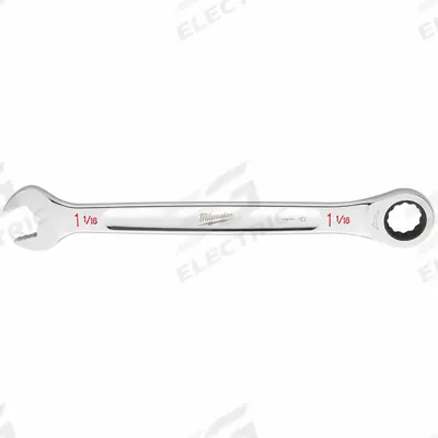 MILWAUKEE Combination Wrench: Steel, Chrome, 1 1/16 in Head Size, 14 3/8 in Overall Lg - SAE 12-Point Ratcheting Combination Wrenches