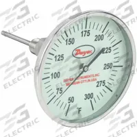 DWYER Glow-in-the-Dark Dial Thermometer: 50°F to 300°F, +/- 1% Accuracy, 5 in Dial Dia, Male (MPN GBTA54061). Key specifications — attr1275048: +/- 1%; attr1275052: DWYER.