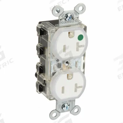 HUBBELL Snapconnect receptacle: Hospital Grade, Duplex, 5-15R, White, 125V AC, 20 A - General Purpose Receptacles