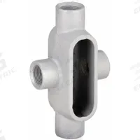 Conduit Outlet Body: Iron, 1 1/2 in Trade Size, X Body, 26 cu in Body Capacity, Threaded Hub (MPN X57). Key specifications — Finish: Powder Coated; Includes: Set Screw Hubs; For Use With: IMC; Brand: HUBBELL KILLARK; Hub Style: Threaded; Mfr. Series: Duraloy 7.
