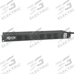 TRIPP LITE Power Distribution Unit: 120V AC, 12 Outlets, NEMA 5-15R, Non-Metered, 1 RU, Front Facing (MPN RS1215-RA). Key specifications — Plug Type: NEMA 5-15P; Brand: TRIPP LITE; Maximum Input Voltage: 120V AC; Receptacle Type: NEMA 5-15R; Mounting Location: Horizontal Rack; Facing: Front.