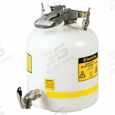 JUSTRITE Waste Can: 5 gal Can Capacity, Stainless Steel Fitting Material, 2 Fittings - HPLC Waste Cans