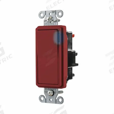 HUBBELL Wall Switch: Rocker Switch, Single Pole, Maintained, Red, 120/277V AC - Rocker Wall Switches