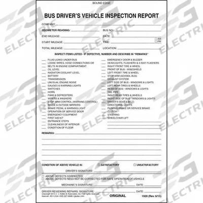 JJ KELLER Bus Driver Vehicle Inspection Report: Carbonless, Driver Vehicle Inspection Report - Bus Driver Vehicle Inspection Forms