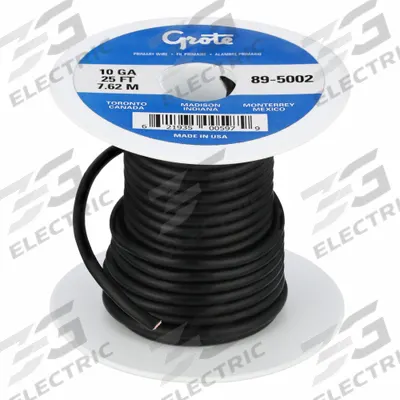 GROTE Primary Automotive Wire: GPT, 25 ft, 1 Conductor, 10 AWG, Black - PVC-Insulated General Purpose Primary Wires