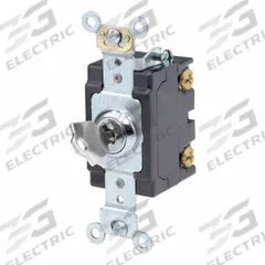 LEVITON Wall Switch: Locking Switch, Double Pole, Maintained, Chrome, 120/277V AC, 20 A (MPN 1222-2KL). Key specifications — Illuminated: No; Voltage Rating: 120/277V AC.