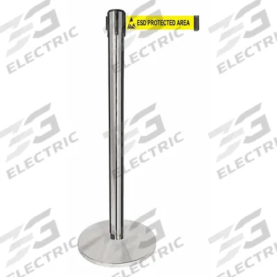 QUEUEWAY Barrier Post with Belt: Yellow, No Pattern, ESD Protected Area, 10 ft Belt Lg - Message Retractable Belt Post Barriers