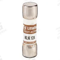 LITTELFUSE Fuse: KLK Series, Midget, Fast-Acting, 12 A, 600 V AC, 500 V DC, 13/32 in x 1 1/2 in (MPN KLK012). Key specifications — attr1287209: KLK; attr211192: LITTELFUSE.