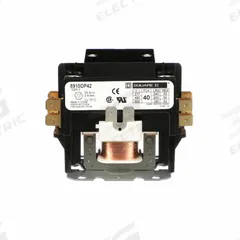 SQUARE D Definite Purpose Magnetic Contactor: 2 Poles, 208-240V AC, 40 A, Non-Reversing (MPN 8910DP42V09). Key specifications — Brand: SQUARE D; Coil Voltage: 220/208-240V AC; Contactor Style: HVACR Definite Purpose Contactor; Terminal Connection Type: Quick-Disconnect Terminals; Maximum Voltage Rating: 600V AC; Series: 8910 Series Type DP; Phase: Single; Main Pole Contact Form: 2NO.