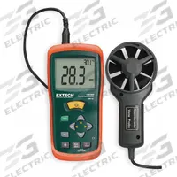 EXTECH Anemometer: 1 fpm Air Velocity Resolution, CFM, Rotating Vane, Air Flow/Air Velocity/Temp (MPN AN100-NIST). Key specifications — Calibration Certificate Type: NIST; Data Logging: No; Manufacturer Part Number: AN100-NIST; Brand: EXTECH; Temperature Accuracy: +/-2.0°F; Digital Display Screen Type: LCD; Display Type: Digital; Includes: Protective Rubber Holster.